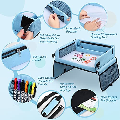 COOLJOY Travel Tray Kids Travel Tray,Kids Travel Essentials,Travel Toys-Play Tray with Transparent Erasable Surface,Lots of Storage Space,Multifunctional Activity Tray,Lap Tray for Kids Boys Girls 3+ — view 4