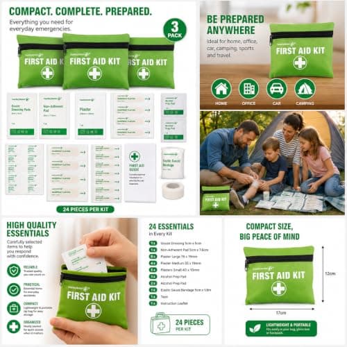 3X Mini First Aid Kit - Each Kit Contains 24 First Aid Items for Camping Essentials, Travel Essentials Hiking Essentials, Survival equiptment — view 3