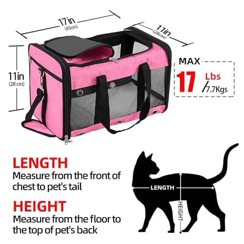 Soft Sided Foldable Cat/Dog/Pet Carrier Bag, Portable Puppy/Pets Travel Carriers For Cats/Dogs With Shoulder Strap & Removable Mat, Durable Cat Basket of 17 lbs Airline Approved - Pink, M — view 2
