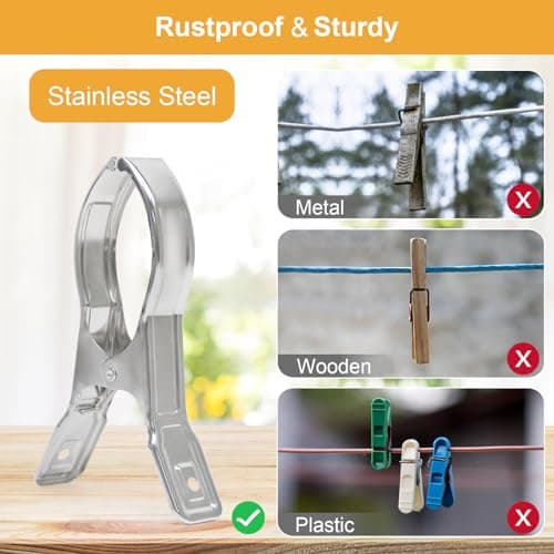 Coideal Metal Pool Cover Clips - 10 Pcs Large Beach Towel Chair Clips 5.5 Inch Stainless Steel Clothes Pins Quilt Clamps Windproof for Sunbed Lounge Cruise (14cm) — view 5