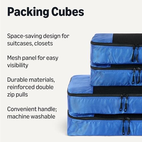 Amazon Essentials 4-Piece Packing Cubes Travel Accessories Set, Luggage Organiser with Double Zip, Mesh Top, Polyester, 2 Medium/2 Large, Blue (Previously Amazon Basics) — view 2