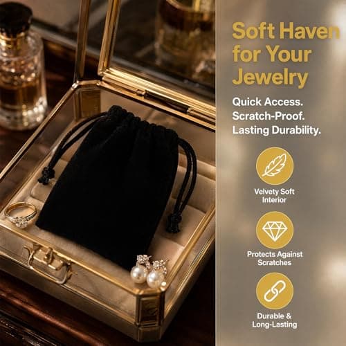 Msjuwek 5PCS Premium Black Velvet Jewellery Pouches with Drawstring, Small Gift Bags for Rings, Earrings, Necklaces, Wedding Favours, and Travel Storage Pouch for Small Items (Black) (10x15cm) — view 5