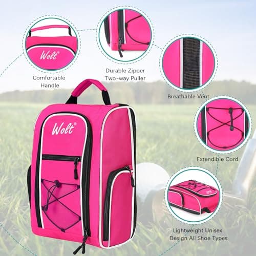 Wolt Golf Shoe Bag - Sports & Travel Shoes Carrier Bags with Ventilation & Double Outside Accessory Pocket for Socks, Tees, Golf Balls, Etc. for Women and Men (Pink) — view 3