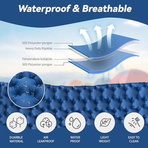HiiPeak Double Camping Sleeping Pad - Ultralight Inflatable Sleeping Mat with Built-in Foot Pump, Durable Compact Waterproof Camping Air Mattress for Backpacking, Hiking, Tent Trap Traveling — view 3