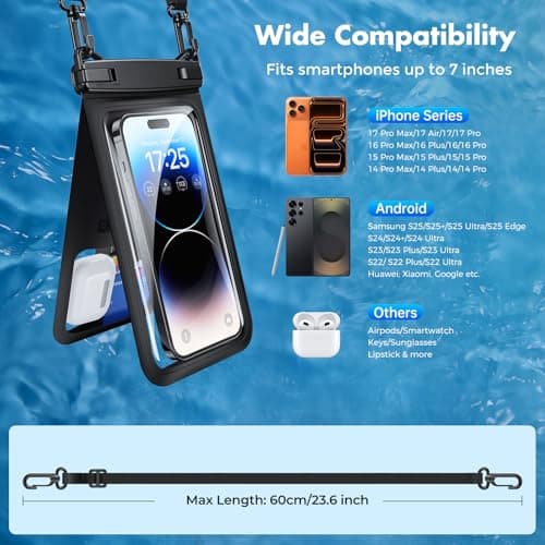 UNBREAKcable Double Capacity Waterproof Phone Pouch, IPX8 Waterproof Phone Case Underwater Dry Bag with 2 bags separated for Vacation Beach Swimming [2-Pack, Up to 7''] — view 5
