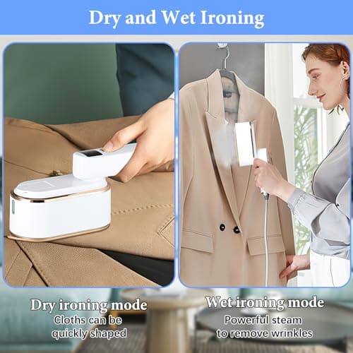 Steam Iron Travel Steamer with LCD Screen, 10S Fast Heat-up 2000W Steamer Clothing with 180° Rotatable Handle, Portable Handheld Clothes Steamer, 3 Steam Levels for Travel, Home, Office (White) — view 4