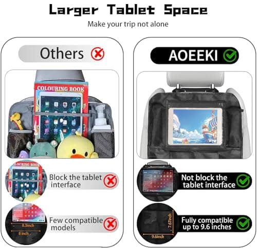 Aoeeki Car Organizer Back Seat Protector with Touch Screen Tablet Travel Accessories With 10 Storage Pockets Road Trip Essentials Kids Organize Toys Ipad Bottles Snacks Books, Black — view 2