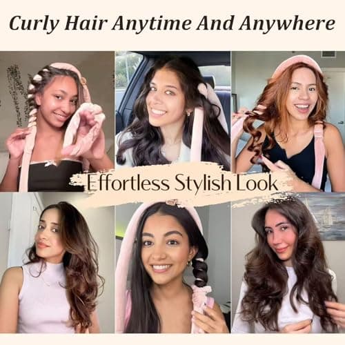 Heatless Curlers Headband - 5PCS No Heat Overnight Curls Headband - Soft Sleep Overnight Hair-Curls Set - Hair Curlers Rods Curling Gift Kit for Women Girls Short & Long Hair(Off-white) — view 4