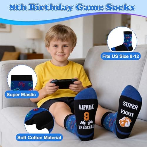 EccoDen 8th Birthday Gifts for Boys Age 8 – Funny Gamer Gift Set with Sports Water Bottle, Gamepad Keyring, Level 8 Socks & Bracelet – Cool Birthday Presents for Gamer Kids — view 4