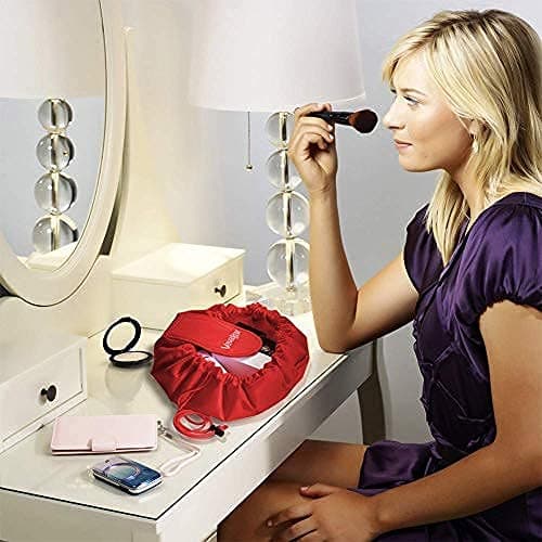 Vavabox Lazy Drawstring Makeup Bag, Flat Lay Cosmetic Bags (Red) — view 5