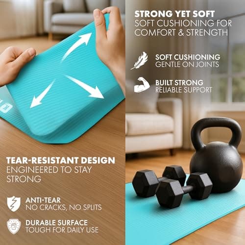 KAYMAN Exercise Yoga Mat Non Slip - Teal, 183 x 60 cm, Training & Workout Mats for Yoga, Pilates, Gymnastics, Stretching & Meditation, Eco Friendly Exercise Mat for Home with Carrying Straps — view 3