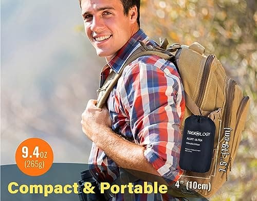 TREKOLOGY Camping Pillow - Large Inflatable (60x38cm) for Home-Like Comfort, Portable & Ergonomic, Easy to Clean, Durable & Leak-Proof, Adjustable Removable Strap for Secure Fit – ALUFT Ultra (Grey) — view 5