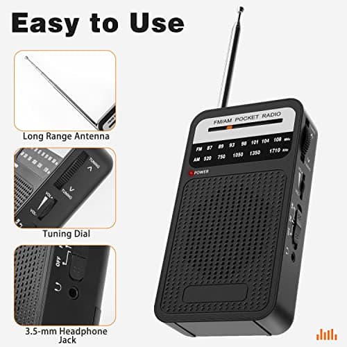 Portable FM AM Radio for Seniors-Easy to Use Battery Operated Pocket Radio — view 4