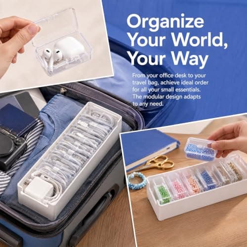 11-Slot Cable Management Box, White Stackable Wire Organizer Clear Cases — view 5