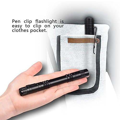 GOTOTOP LED Flashlight with Clip Penlight Medical Mini Portable Aluminum Alloy Black Press Type Battery Powered Pen Pocket High Bright Light Torch Lamp — view 5
