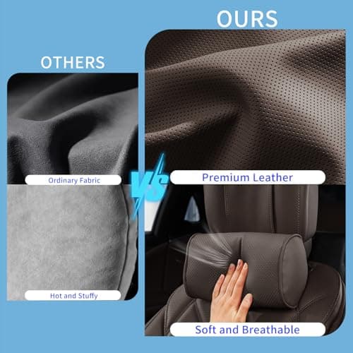 Dapucarin Car Headrest Pillow for Driving - Luxury Leather 100% Memory Foam, Ergonomic Neck Support - Universal Fit Head Rest Travel Pillow for Most Cars, Home & Office, Brown, 1 Pack — view 4