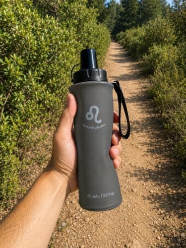 Thirsaa Collapsible Soft Flask Water Bottle, BPA FREE Hydration Bottle with Roll Up Design for Running, Hiking, Cycling or Travelling (1, 600, Millilitres, Charcoal) — view 2
