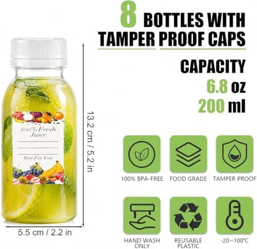 8 Pack Plastic Juice Bottles with Lids, 6.8Oz/200ml Sensory Bottles Empty — view 2