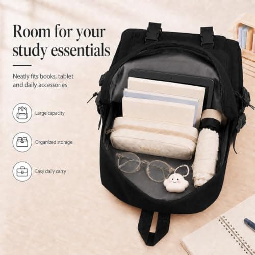 BREEZENEST 5Pcs School Bag Set Large Capacity Lightweight (Black) — view 4