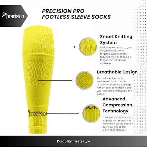 Precision Mens Plain Pro Footless Sleeve Football Socks, Yellow, 7-12 UK — view 2
