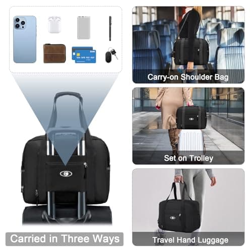 BAGZY Cabin Bag 40x30x20 Wizzair, Foldable Underseat Cabin Bag Duffel Bag Nylon Holdall Hand Luggage Case Carry on Luggage Flight Bag Baggage Organiser Storage, Black — view 3