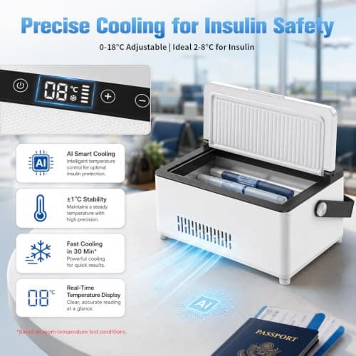 Insulin Cooler Travel Case Portable – Electric Medication Cooler Box for 3 Insulin Pens and Cartridges, with 13600mAh Battery & 0-18°C Precise Temperature Control, Rugged Aluminum Interior — view 2