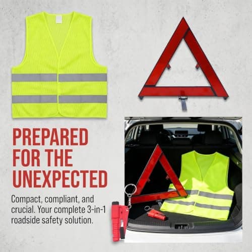 JIESHEPR Warning Triangles for Cars, 3 In 1 Emergency Warning Car Breakdown Triangle with Reflective Vest and Safety Hammer, Emergency Kit for Roadside Breakdown — view 5