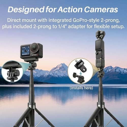 Jkoailiwi 29''/74cm Selfie Stick Tripod for DJI Osmo Pocket 3 4, Anti-Drop Action Camera Tripod with Neck Tether, Wrist Strap Compatible with GoPro, Insta360, for Outdoor Vlogging, Hiking, Skiing — view 5