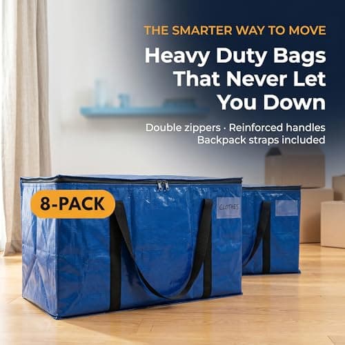 ClearSpace Heavy Duty Moving Bags or Storage Bins with Lids, Blue, 8 Pack — view 2