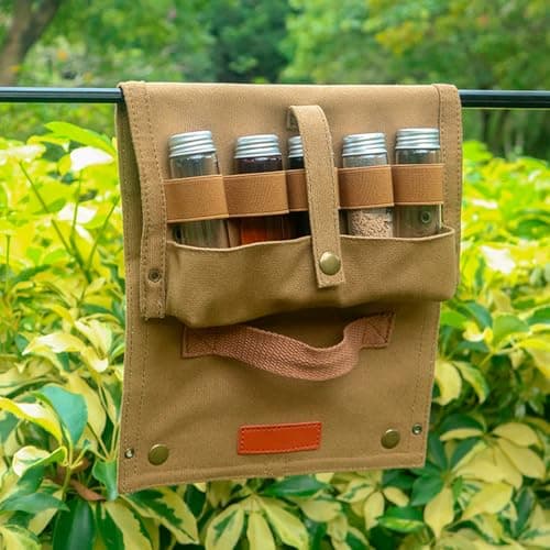 Hapivida Portable Seasoning Bag, Camping Seasoning Kit with 10 Jars Foldable Canvas Seasoning Storage Bag Organizer Condiment Container Set for Travel Outdoor Camping BBQ Picnic ﻿ (Khaki) — view 5
