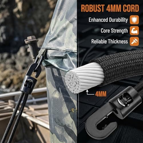 25pcs Bungee Cords with Hooks, 10 Inch Small Elastic Bungee Ropes Short Tarpaulin Hooks for Luggage, Camping, Tent and Outdoor Fixing, 5 Different Sizes (Black) — view 6