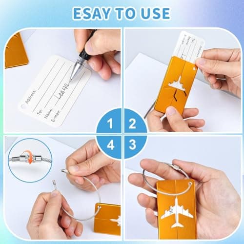 MOXYOY 5-Piece Metal Luggage Tags Set,Durable Aluminium Travel Suitcase ID Tags with Stainless Steel Cable Ties & Waterproof PVC Cards — view 6