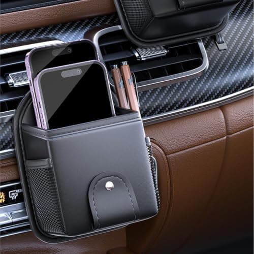 Car Air Vent Pouch - Sunglass Organizer Leather | Air Vent Storage Box Stylish Car Interior Accessories Phone Holder Pouch for Pen Card — view 2
