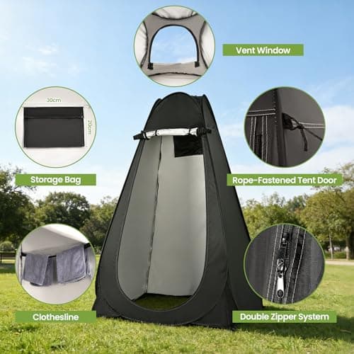 ROPODA Pop Up Toilet Tent, 210T Polyester Portable Camping Shower Tent with Carrying Bag, UV Protection, Water-resistant, Pop Up Changing Tent for Beach, Picnic, Fishing, Hiking, 210 cm, Black — view 3