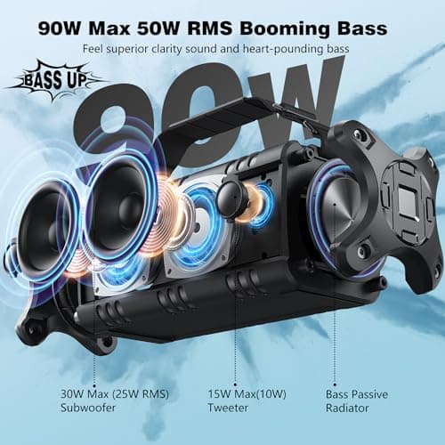 W-KING 90W Max Bluetooth Speaker, IPX6 Waterproof Speakers, Loud Portable Outdoor Speaker Wireless, Deep Bass, Hi-Fi Audio, 40H Playback, Power Bank, Stereo Pairing, EQ, TF, Large Boom Box For Party — view 2