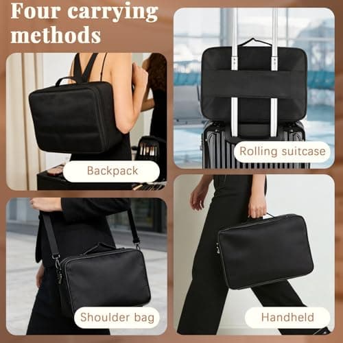 Makeup Bag Extra Large Travel Make Up Bag with Adjustable Compartment Professional Vanity Case Cosmetic Bags Makeup Organiser Bag Beauty Box Train Case Hairdressing Tools and Shoulder Strap, Black — view 5