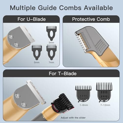 Hatteker Men's Hair & Beard Trimmer 6-in-1 Kit Precision Clipper Body Trimmer with Magnetic Attachments, Adjustable Length Waterproof (Gold) — view 3