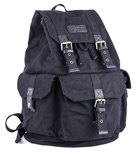 GOOTIUM Canvas Backpack - Vintage Outdoor Rucksack Travel Day Pack, Black — view 2