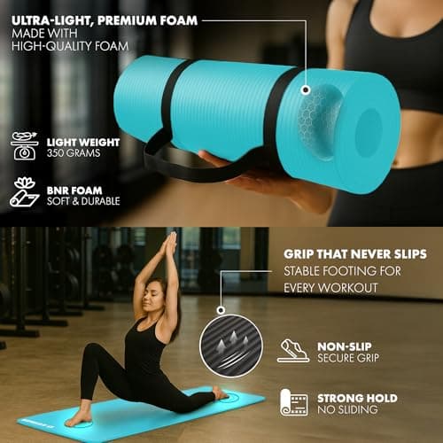 KAYMAN Exercise Yoga Mat Non Slip - Teal, 183 x 60 cm, Training & Workout Mats for Yoga, Pilates, Gymnastics, Stretching & Meditation, Eco Friendly Exercise Mat for Home with Carrying Straps — view 4