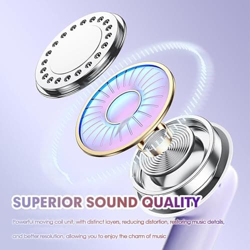 Purple Blue Tooth Ear Buds Wireless Bluetooth Earbuds for iPhone Android Phone, Waterproof Bluetooth 5.3 Headphones Deep Bass TWS Wireless Earphones, Small Earbuds for Small Ear Canals for Kids Women — view 5