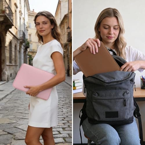 jooeer 15.6 Inch Laptop Sleeve Case for 15.6" Notebook Chromebook, Protective Waterproof PU Leather Cover Slim Padded Computer Bag, Black — view 6