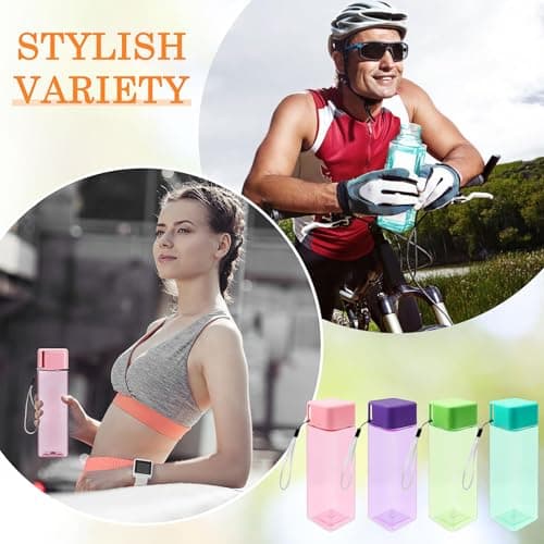 ASMIZ 20 Pack Plastic Water Bottle Bulk for Kids, 500ml Sport Water Drink Bottle, Reusable Lightweight Leakproof Beverage Bottles with Handle Strap for School, Gym, Outdoor Fitness, Travel - Square — view 5