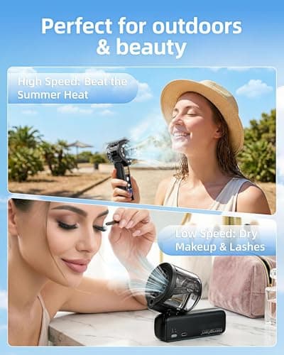 4-in-1 portable spray handheld fan,Extra-large battery USB rechargeable spray fan,Adjustable 1-100 Speed,mini fan,foldable personal fan,LED display,for Travel/makeup/Outdoor/Camping/concert(Black) — view 6