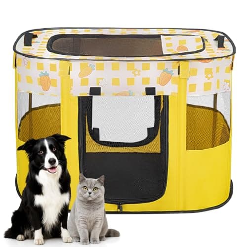 Foldable Pet Playpen, Portable Small Dog Cat Crate, Soft Indoor Outdoor Pet Cage, Puppy Playpen with Mesh Panels, Dog Tent, Cat Playpen, Travel Pet Puppy Cage for Pets (Yellow-M)