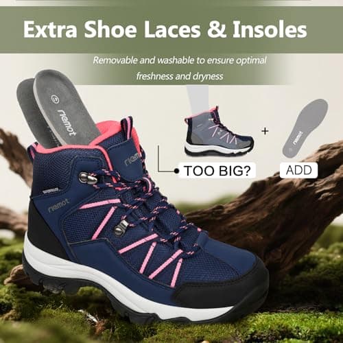 riemot Women's Walking Boots, Lightweight Hiking Footwear with Water-Resistant Upper, Rubber Grip Sole, Breathable Lace-Up Outdoor Shoes for Walking, Hiking and Travel, Navy, UK 5 — view 6