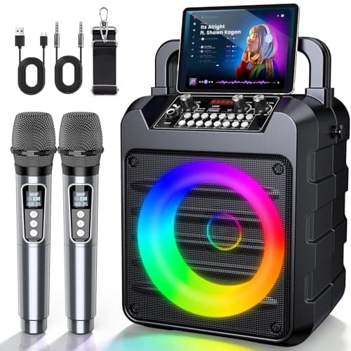 Dislocati Karaoke Machine with 2 Wireless Microphones: Portable Bluetooth Speaker for Adults & Kids - PA System with Lights Supports TF Card/USB/AUX for Home Party-Stage Monitors