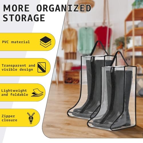 4Pcs Boot Storage Bags, Portable Waterproof Tall/Short Boot Bag Dust Proof with Zipper, Shoe Protector Storage Bag for Organizer, Packing, Travel, Daily Use(Transparent,Tall Boot) — view 5