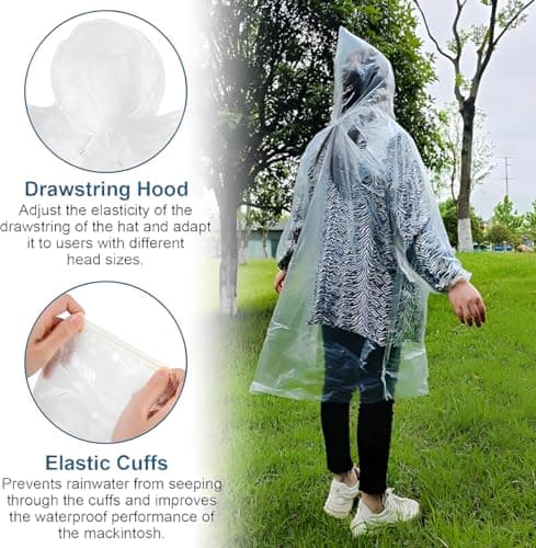 NAYEZH Rain Ponchos for Adults, 5‑Pack Disposable Clear Rainwear with Hood — view 3