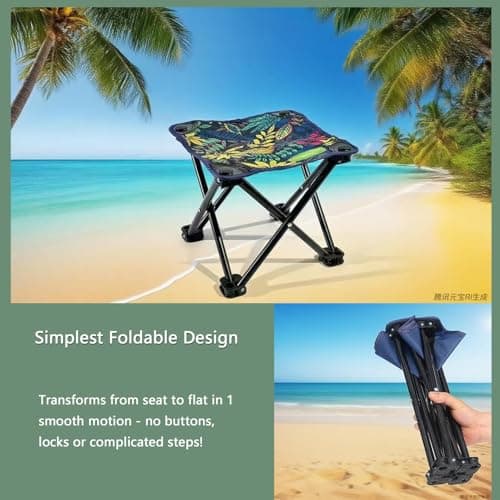 Foldable Portable Folding Camping Stool Blue Leaf Pattern 33 x 33 x 31 cm — view 5