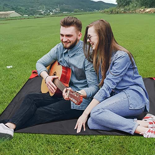 BeiLan Mini Pocket Picnic Blanket Durable Lightweight Waterproof Sand Proof Beach Camping Travel Mat Foldable Thin Ground Sheet for Outdoors Activities (70 * 110cm, Black & Red) — view 5